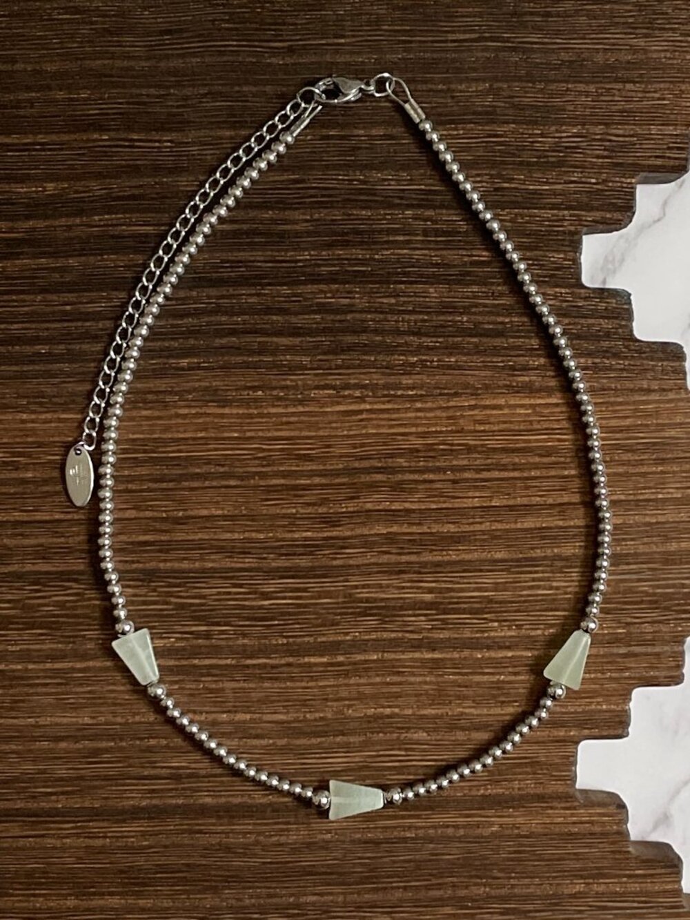 Handmade Aventurine Triangle Western Pearl Choker Necklace 14 inch
